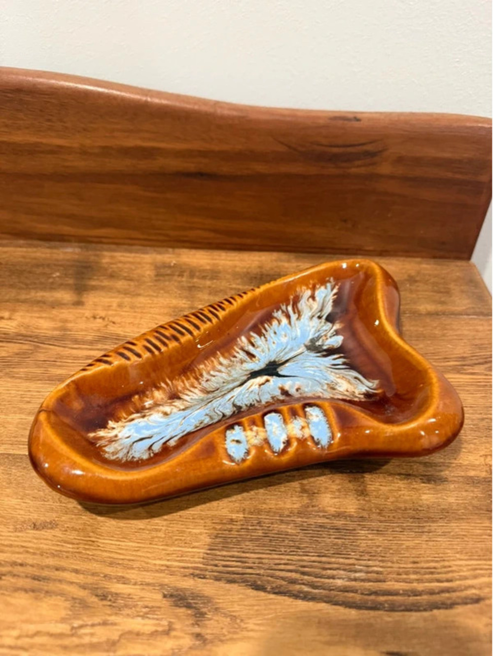 Vintage Mid Century Ceramic Ashtray Made in America – Brown Blue Drip Glaze